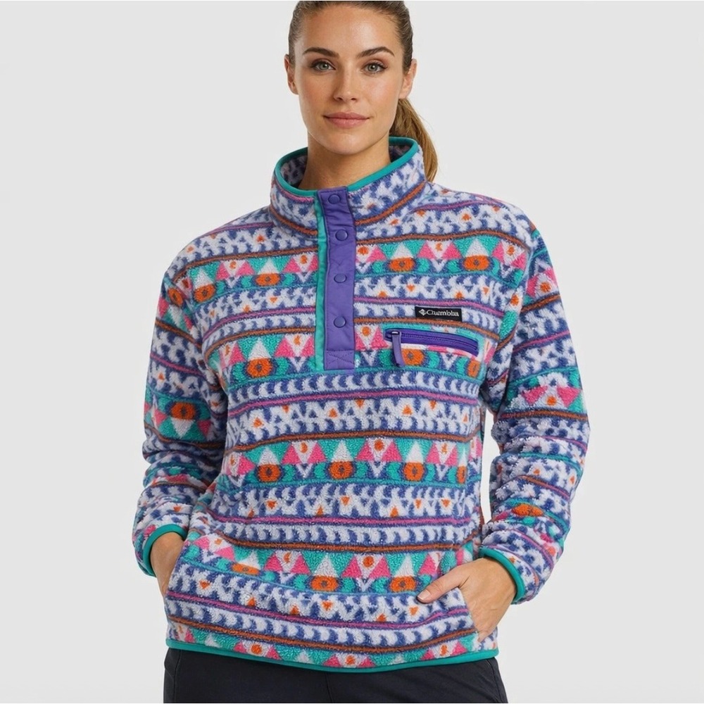 Columbia Sherpa Pullover Helvetia Streetwear Womens Fleece XXL Retro Snap Neck